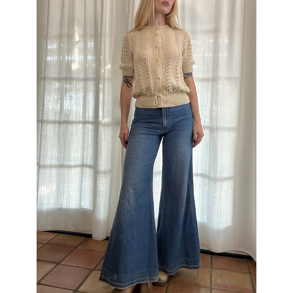 Vintage 70s cream hand knit cardigan top